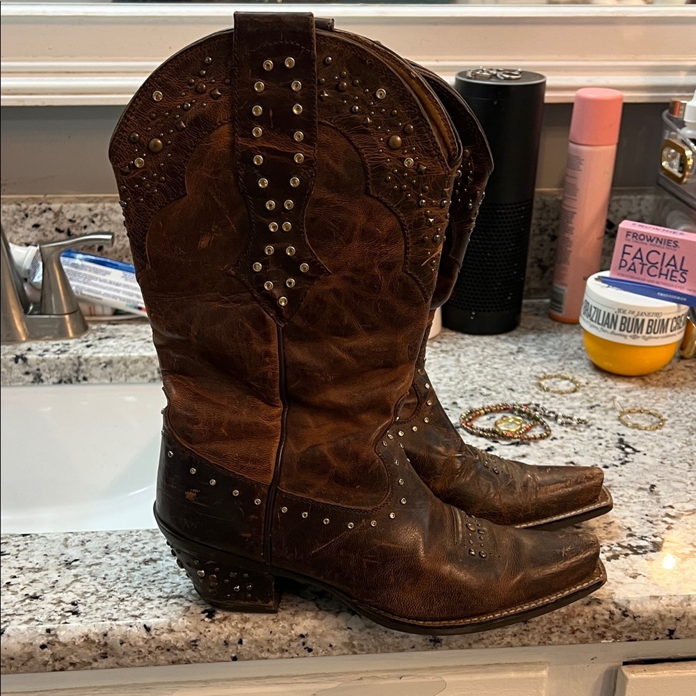 Ariat Brown Heeled Boots with Studded Design